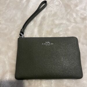 Coach Olive Green Leather Wristlet